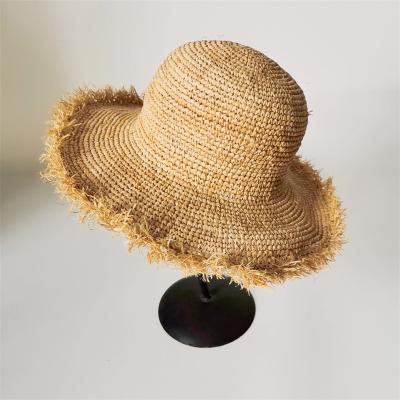 China 2021 Wholesale Striped Women's Sun Beach Hat Raffia Crochet Straw Hat Floppy Brim Lady Plain Hat Large for sale