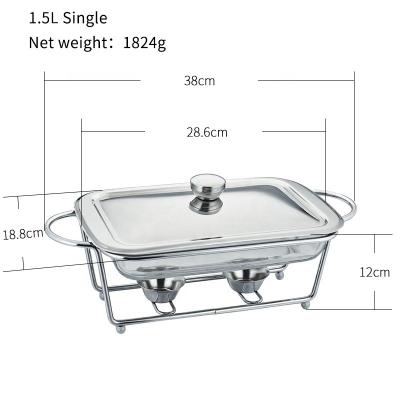 China Customized logo low price luxury 1.5l buffet dish food warmer silver glass chafing dish for hotel restaurant for sale