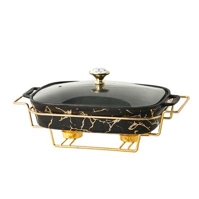 China Customized LOGO Hotel Supplies Party Wedding Serving Dish Chafing Dish Buffet Luxury Ceramic Food Warmer for sale