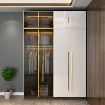 China Modern Custom Bedroom Furniture Clothes Organizer Glass Door With LED Light Wall In 4 Door Wardrobe Closet for sale