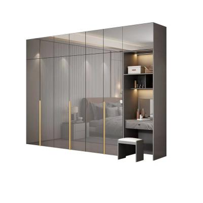 China Custom Modern Bedroom Furniture Clothes Organizer Glass Door With LED Light 6 Door Wall In Wardrobe Closet for sale