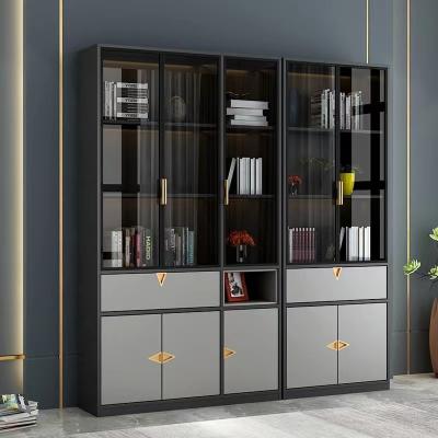 China (Height)Adjustable Living Room Furniture Glass Door Storage Wooden Book Cabinet for sale