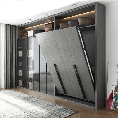 China Wall Mounted Modern Convertible Hidden Glass Wardrobe Murphy Bed With Door Wardrobe Adjustable Vertical Folding (Height) Space Saving for sale