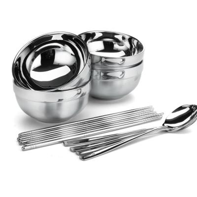 China Sustainable Family Cutlery Bowl Sets Creative Travel 304 Stainless Steel Portable Chopsticks Spoon Folding Rice Bowl Set Pack for sale