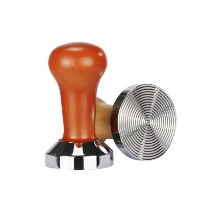 China Italian Natural Color Coffee Tamper Style Beech Stainless Steel Viable Hot Selling Flat Bottom And Thread Bottom 51mm/58mm for sale