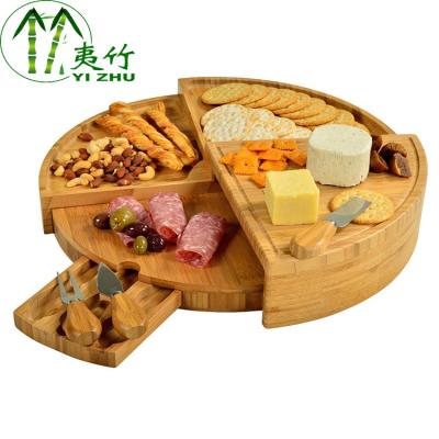 China 2020 Sustainable New Design Bamboo Cheese Board Cutlery Set With Removable Slide-Out Drawers Bamboo Serving Tray for sale