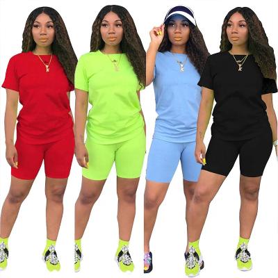 China Anti-pilling 2022 New Arrivals Summer Womens Biker Shorts 2 Piece Set Custom Womens T-shirt Biker Shorts Two Piece Set for sale