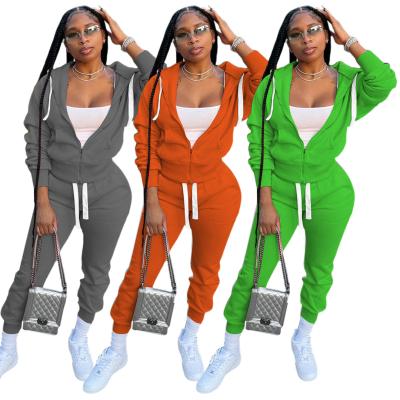 China Custom Logo Solid Color Drawstring Zipper 2pc Sweatshirt Anti-pilling Sports Plain Hoodie and Sport Tracksuit 2 Piece Set Tracksuit For Women for sale