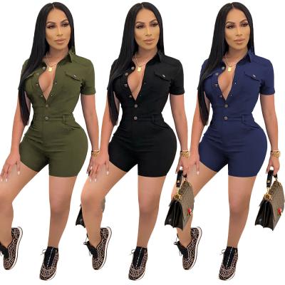 China Wholesale Summer Solid Color QUICK DRY Biker Shorts Overalls One Piece Workout Womens Bodycon Rompers Shorts Womens Overalls for sale