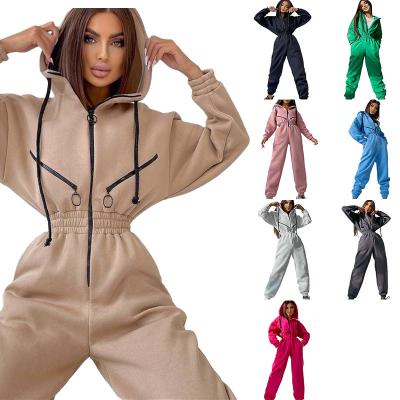 China 2022 New Arrival Anti-pilling One Piece Overalls Spring Causal Drawstring Zipper And Hooded Collar Sporty Long Sleeve Women Overalls for sale