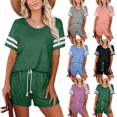 China Amazon QUICK DRY Hit Custom Crew Neck Shorts Sleeveless Two Piece Sleepwear Shorts Set Nightgowns Sleepwear Lounge Wear Set Women woman for sale