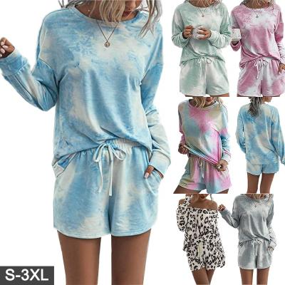 China Wholesale QUICK DRY Two Piece Sleep Wear Sets Crew Neck Lounge Wear Women Sleepwear Tie Dyed Cotton Pj Sets Custom Pajamas For Women Set for sale