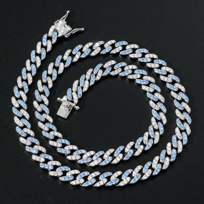 China New Fashion Hiphop Hiphop Hip Hop Cuban Chain Hiphop Accessories 9mm Single Row Blue And White Zirconia Chain Hiphop Accessories for sale