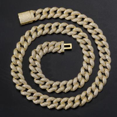 China New Dense 12mm Diamond Hiphop Cuban Chain With Micro Inlaid Zircon Hiphop Gold Large Chain for sale