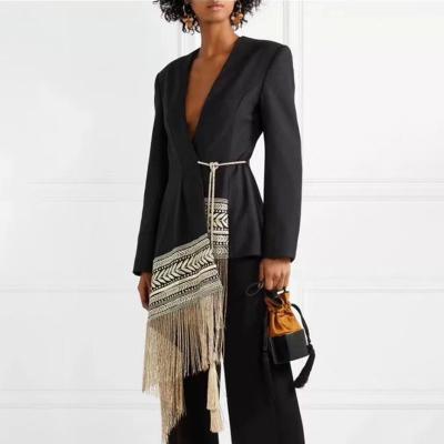 China Anti-wrinkle new spring ladies embroidered jacquard edge irregular fringed waist slimming suit jacket for sale