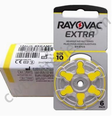 China RAYOVAC EXTRA A10 Zink Air Hoorapparaat Batterijen 1.45V 75mAh Grootte 10 Te koop