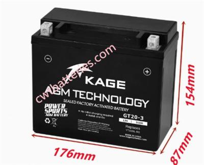 중국 KAGE GT20-3 재충전 가능한 리?? 파워스포츠 UTV ATV 배터리 12V 20Ah 판매용