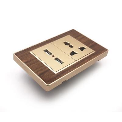 China US standadrd quality universal multi outlet 3pin 2100mA usb socket durable wood color wall for sale