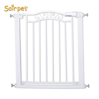 China Breathable Sairpet Metal Fence Stair Pet Gate Baby Fence Cat and Dog Walk Through Door Pet Gate for sale