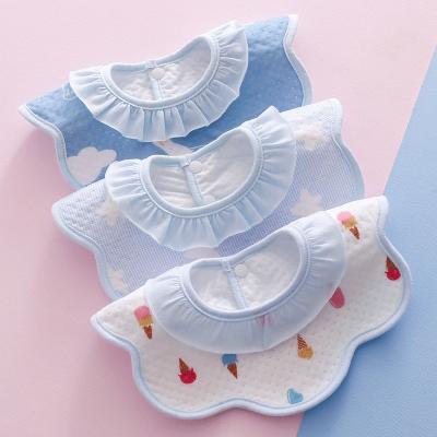 China Newborn Baby Cotton Ruffle Bib New Printed Four Seasons Waterproof Saliva Towel Baby Feeding Bib for sale