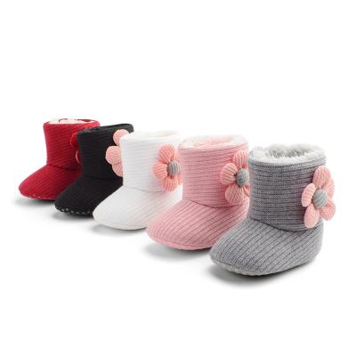 China Winter Kids Rain Boots Flower Hairball Decoration Plush Keep Warm Baby Casual Cotton Boots Shoes for sale