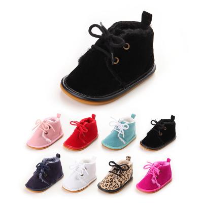 China New Infant Baby Lace Up Boots Winter Keep Warm Toddler Prewalker Newborn Baby Leopard Print Boot Shoes Unisex for sale