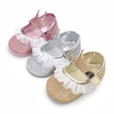 China New Pvc Sequins Baby Casual Shoes Lace Macrame Design Crown Shape Baby Girl Princess Shoes en venta