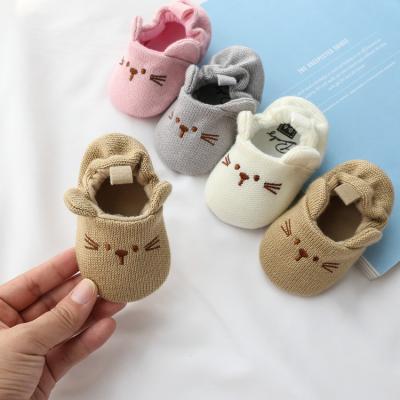 China Knitted Wool Baby Casual Shoes Cartoon Embroidery Animal Ears Newborn Baby Casual Toddler Shoes for sale