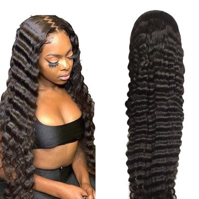 China Deep wave top sell best style 13*4 Swiss 28 inch HD lace up high quality natural black hair mix lace front wigs for sale