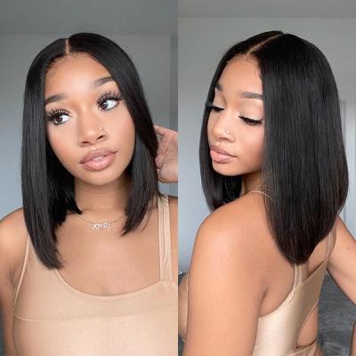 China Brazilian Bob Cut Bleached Body Wave Hair Short Length Knots Middle Part 13x6 Lace Front Wigsbob Middle Part for sale