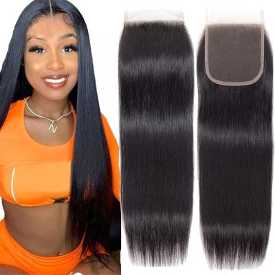 China Wholesale Price Virgin Raw Bone Curly Human Hair Straight Curl 4*4 5*5 Lace Closure Human Hair With Closure for sale