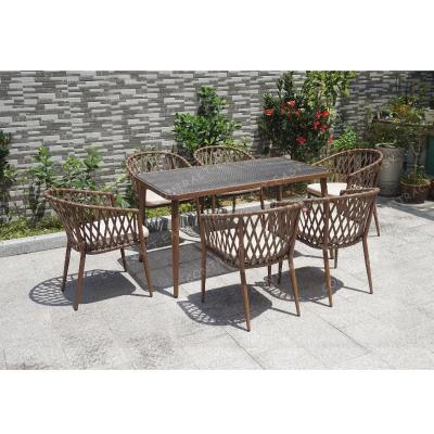 China Modern 7pcs Hotel rope dining set patio furniture balcony dining table garden outdoor furniture for sale