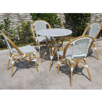 China Outdoor Furninture French style aluminum in bamboo look bistro restaurant cafe  chair and table set for sale