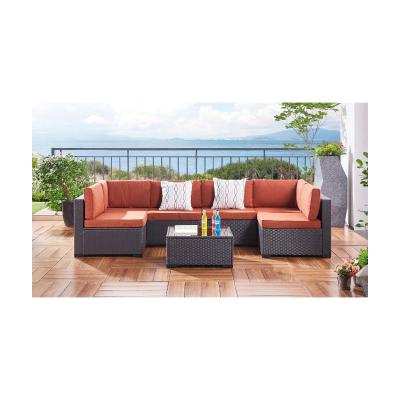 China Modern Top Sale Villa Courtyard Black/Grey /Brown 7Pcs Steel&Rattan Kd Garden Patio Sofa Set Rattan Furniture Sofa Set for sale