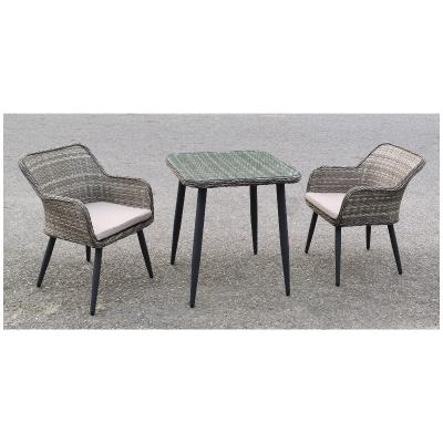 China Modern 5Cm Cushion Powder Coating In Grey Color Hot Sale Outdoor Green Rattan Dining Table And Chair Set for sale