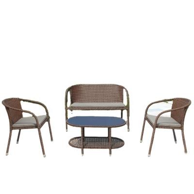 China Modern High Quality Wicker and Rattan Furniture Conversation Set Rattan Dining Sets  Dining Room Set Table for sale