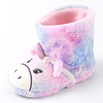 China Custom Christmas Unicorn Plush Furry Indoor Boots Anti-odor Logo Private Label OEM Kids Animal Shoes For Kids for sale