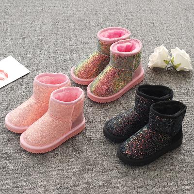 China Custom Made Anti-Slippery Girls Fashion Charming Child Luxury Fancy Kids Outdoor Rhinestone Glitter Bling Sequin Ankle Boots for sale