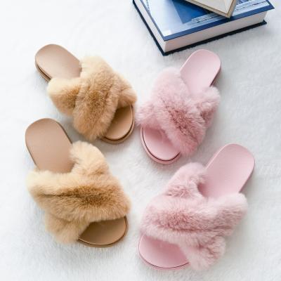 China Fashion Trend Fashion Slides Fur Girls Open Toe Indoor Outdoor Real Fox Fluffy Slippers For Women for sale