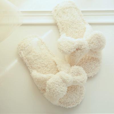 China Cheap Women In Small Quantity Anti-odor Soft Sherpa With Bow Memory Foam Slide Lady Fluffy Slide Open Toe Slippers for sale