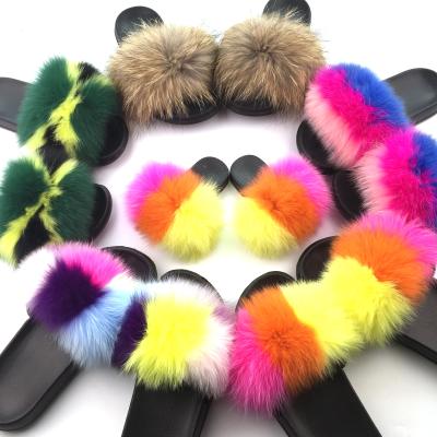 China Fashion Trend Women Summer Color Bedroom Sandals Cream Fluffy Slides, Logo Faux Fur Shoes Luxury Comfortable Custom Slippers for sale