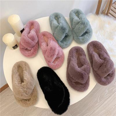 China Fashion Trend Factory Vegan Custom Made Wholesale Bunny Slippers Slippers For Ladies, Maids Fur Slides for sale