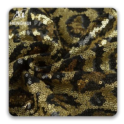 China Shinny Leopard Print Mesh Sequin Breathable Fabric Beaded 100% Polyester Fabric Textiles For Women Wedding Bridal Dress Dress for sale