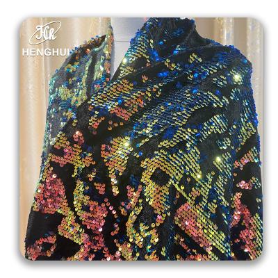 China Luxury Selling 100% Polyester Rainbow Mesh Breathable Warm Particoloured Sequin Fabric Elegant texiles For Women Dancing Dress for sale