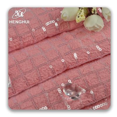 China Fashion Breathable Crepe Woven Fabric 100% Polyester Sequin Fabric Square Textiles For Dress Garment for sale