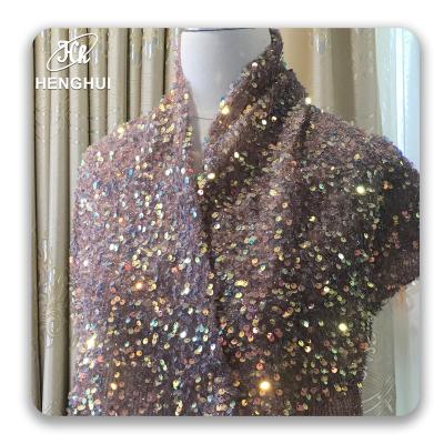 China Breathable Luxury Colorful Mesh Sequin Shinny Fabric 100% Polyester Fabric Textiles For Wedding Bridal Dress for sale