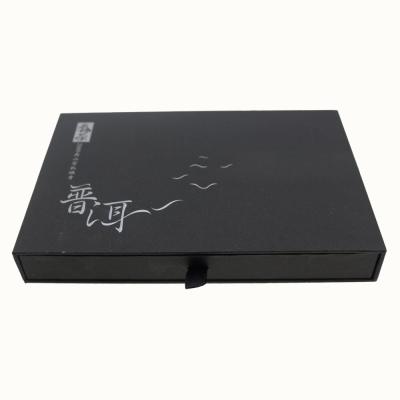 China Recyclable Luxury Tea Drawer Black Paper Sliding Cardboard Box for sale