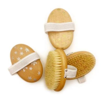 China EXFOLIATING Popular Boar Hair Bath Brush Long Handle Vegan Body Bath Scrub Dry Brush for sale