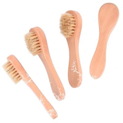 China Hot Sales Natural Logo Wood Soft Hair Brush Custom Made Exfoliating Detergent Facial Brush With Wooden Handle for sale