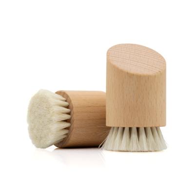 China 2022 Custom LogoBeech Wooden Soft Natural Goat Hair Face Brush Exfoliating Face Brush Detergent Facial Massage Tool Cleaning Wooden Handle for sale